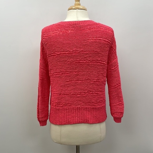 White & Warren Crochet Knit Crewneck Long Sleeve Sweater Coral Pink Small - Picture 5 of 10